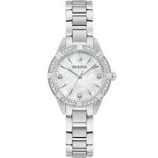 Ladies Stainless Steel Bulova Sutton White Pearl Dial 28mm Watch