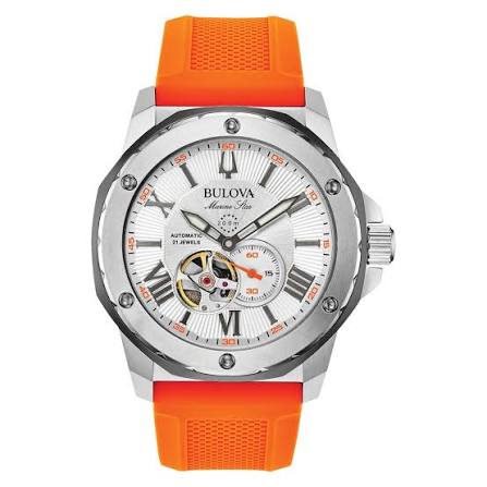 Gents Stainless Steel Bulova Marine Star Orange 45mm Automatic Watch
