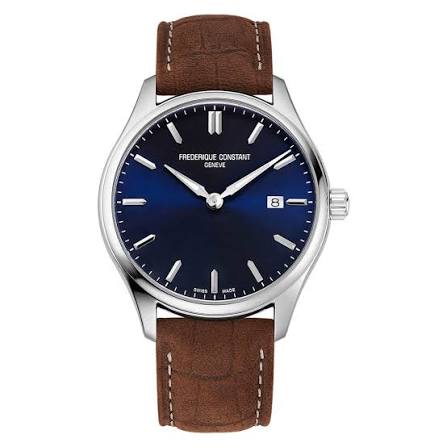 Gents Stainless Steel Frederique Constant Index 40mm Blue Dial Leather Strap Watch