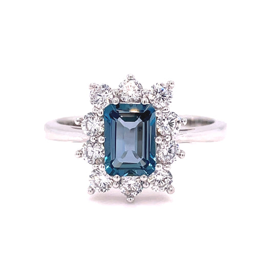 9ct White Gold London Blue Topaz And Cubic Zirconia Ring