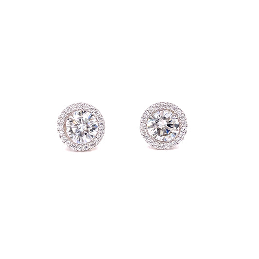 Sterling Silver 7mm CZ Earring with CZ Halo