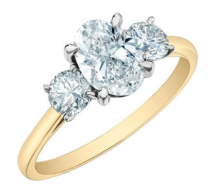 18ct Cultured Three Stone Oval Solitaire with Round Brilliant Shoulders 1.04ct .50ct