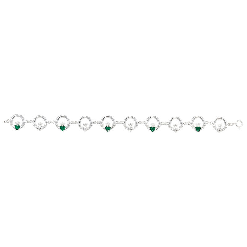 Sterling Silver Green CZ Claddagh Bracelet