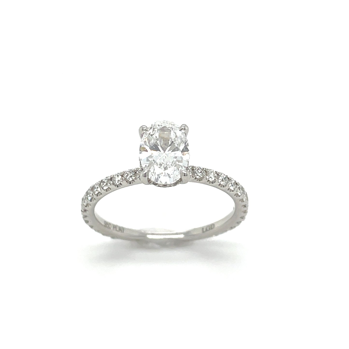 Platinum Oval Solitaire Cultured Diamond Ring with Cultured Diamond Set Shoulders 1.02ct .43ct