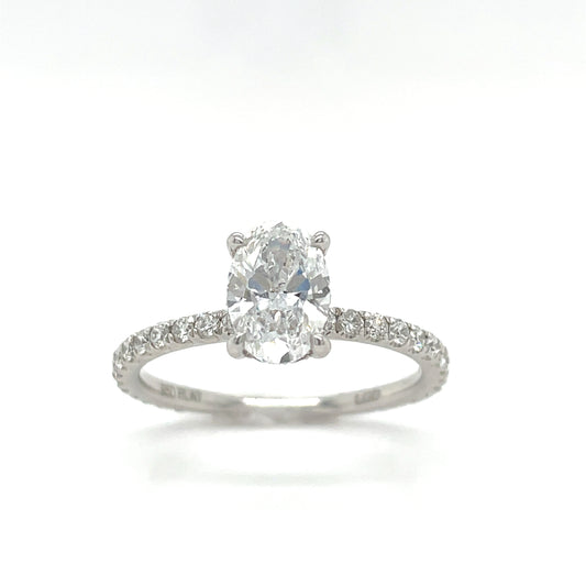 Platinum Oval Solitaire Cultured Diamond Ring with Cultured Diamond Set Shoulders 1.02ct .43ct