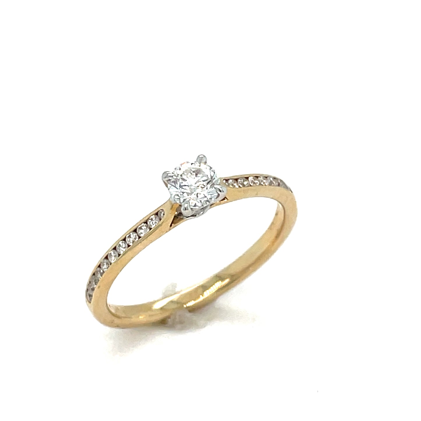 14ct Round Brilliant Solitaire Ring With Diamond Shoulders .30