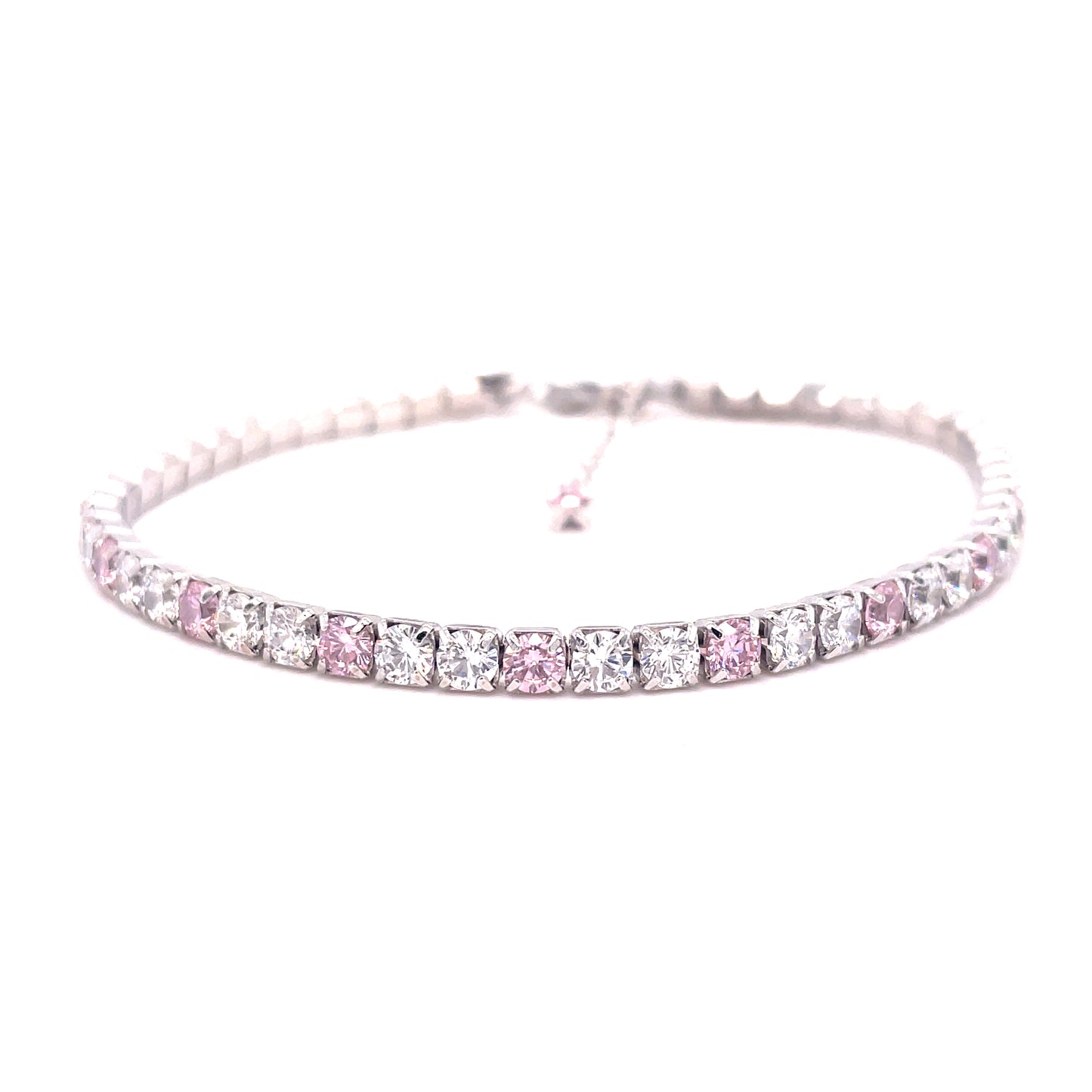 Sterling Silver Cubic Zirconia + Pink Tennis Bracelet
