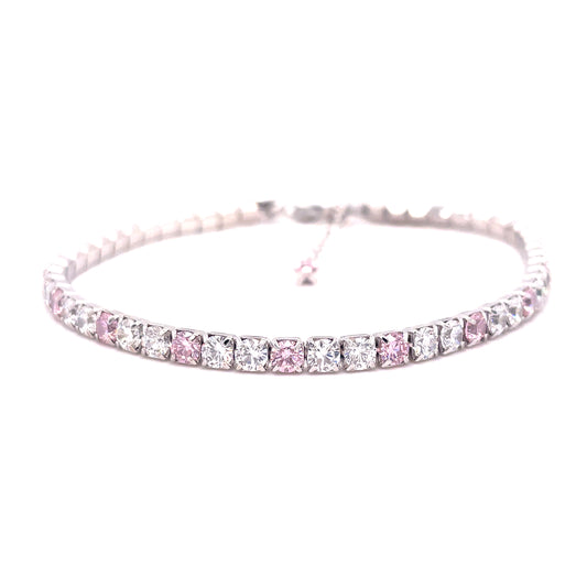 Sterling Silver Cubic Zirconia + Pink Tennis Bracelet