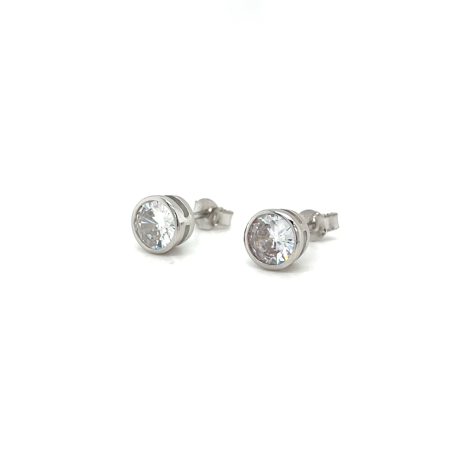 Sterling Silver 6mm Rubover Cubic Zirconia Earrings