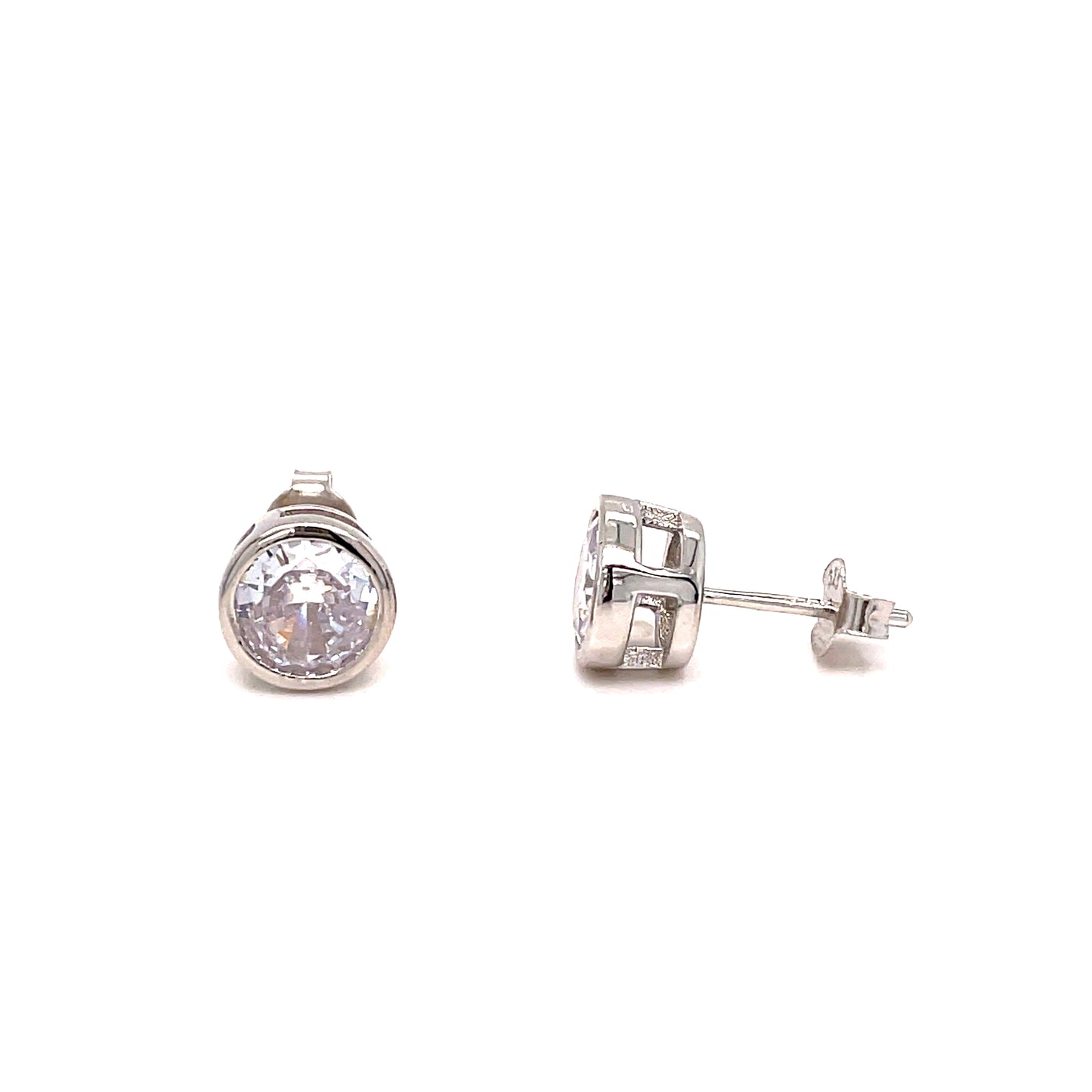 Sterling Silver 8mm Rubover Cubic Zirconia Earrings