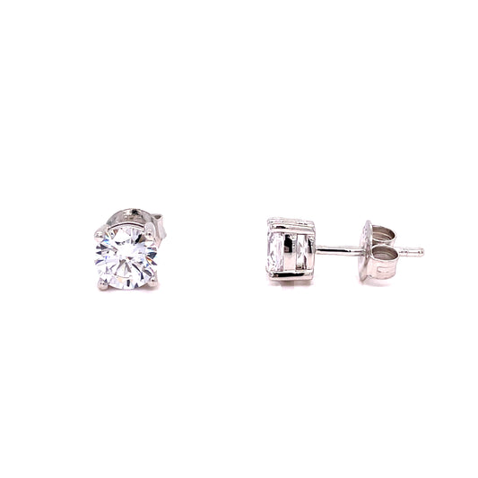 Sterling Silver 6mm Four Claw Cubic Zirconia Earrings