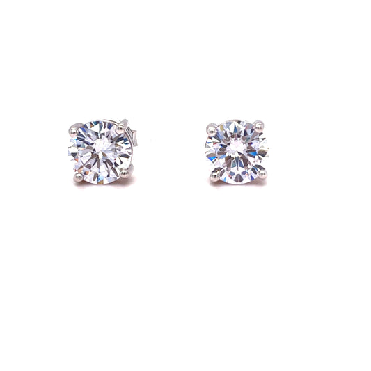 Sterling Silver 8mm Four Claw Cubic Zirconia Earrings