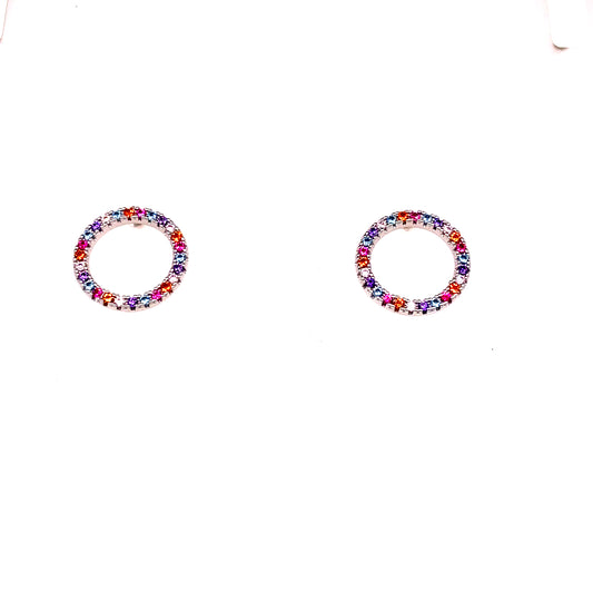 Sterling Silver Multicolour Cubic Zirconia Open Ring Earrings