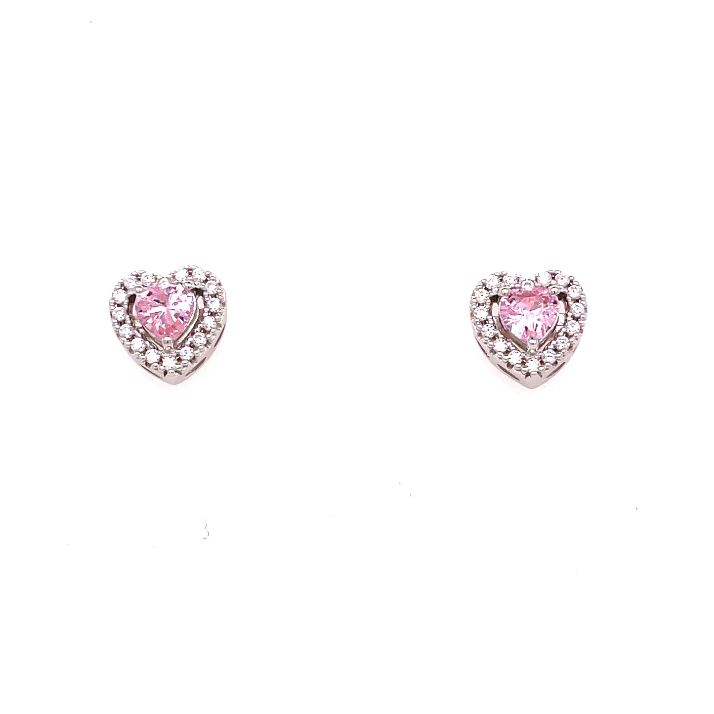 Sterling Silver Pink Cubic Zirconia Heart Earrings