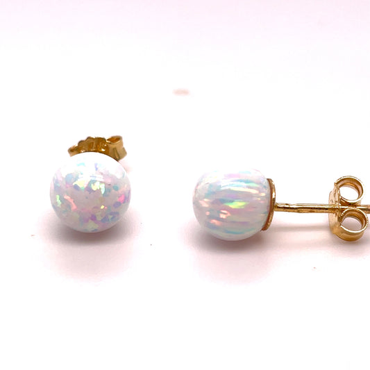 9ct Yellow Gold 8mm Opal Ball Stud Earring