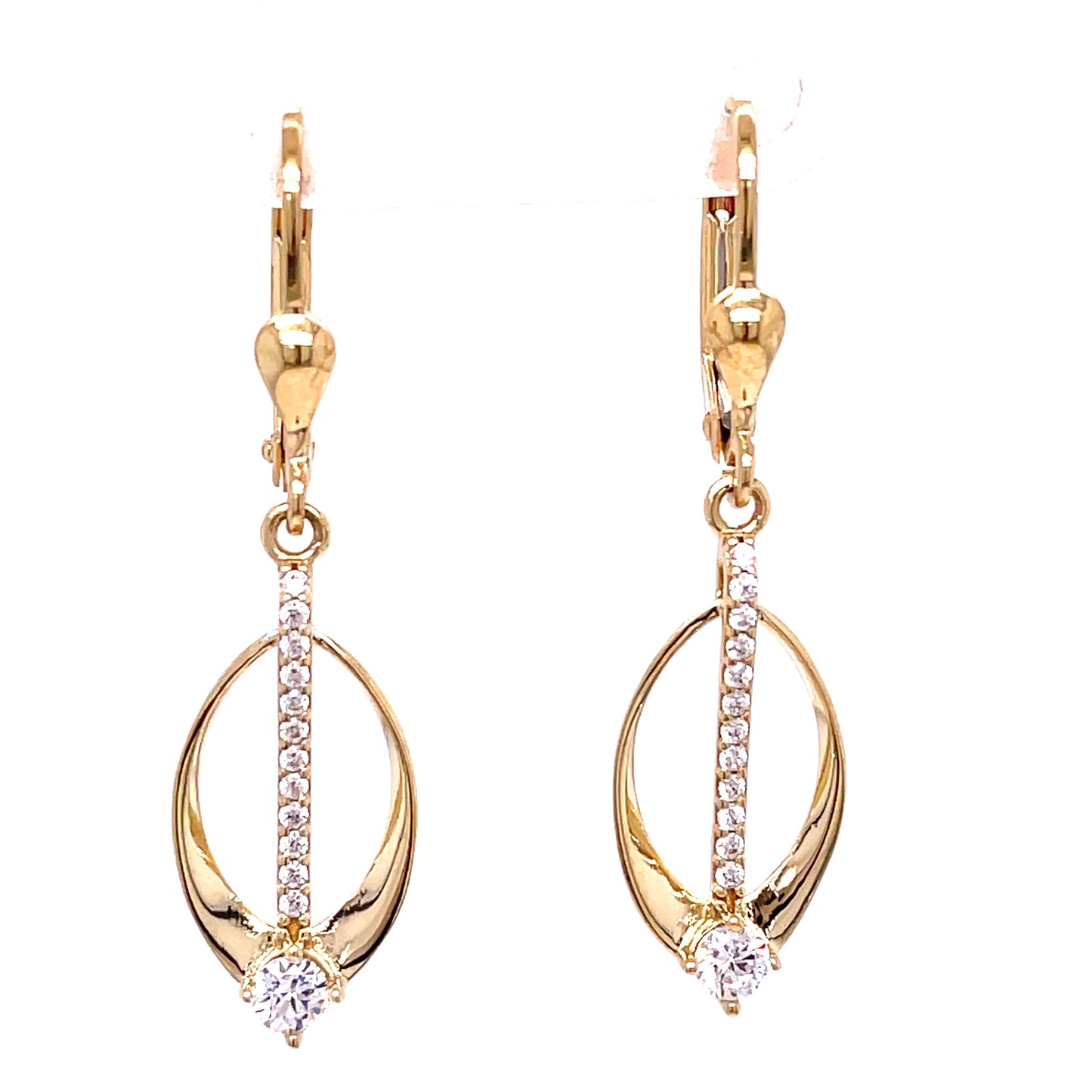 9ct Yellow Gold CZ Set Oval Drop Earrings