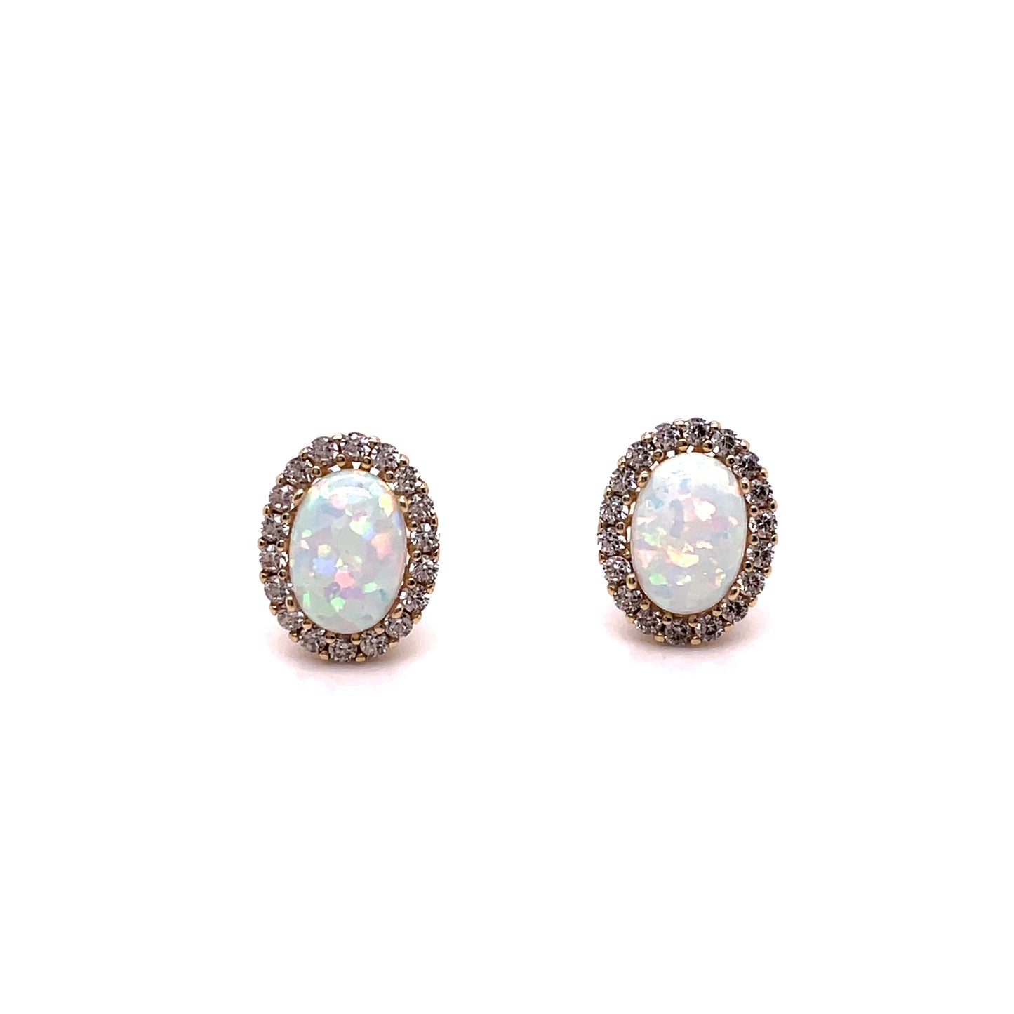 9ct Yellow Gold Oval and Opal CZ Cluster Earrings