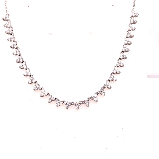 Sterling Silver CZ Cluster Necklet