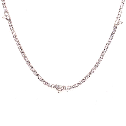 Sterling Silver Tennis Necklet with Scattered CZ Clusters