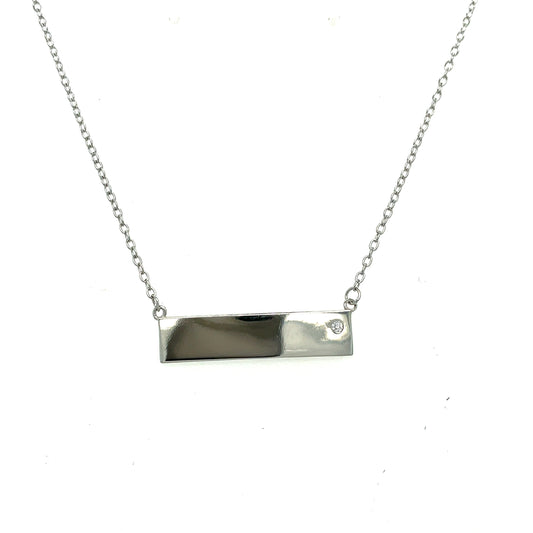 Sterling Silver Bar Necklet with CZ