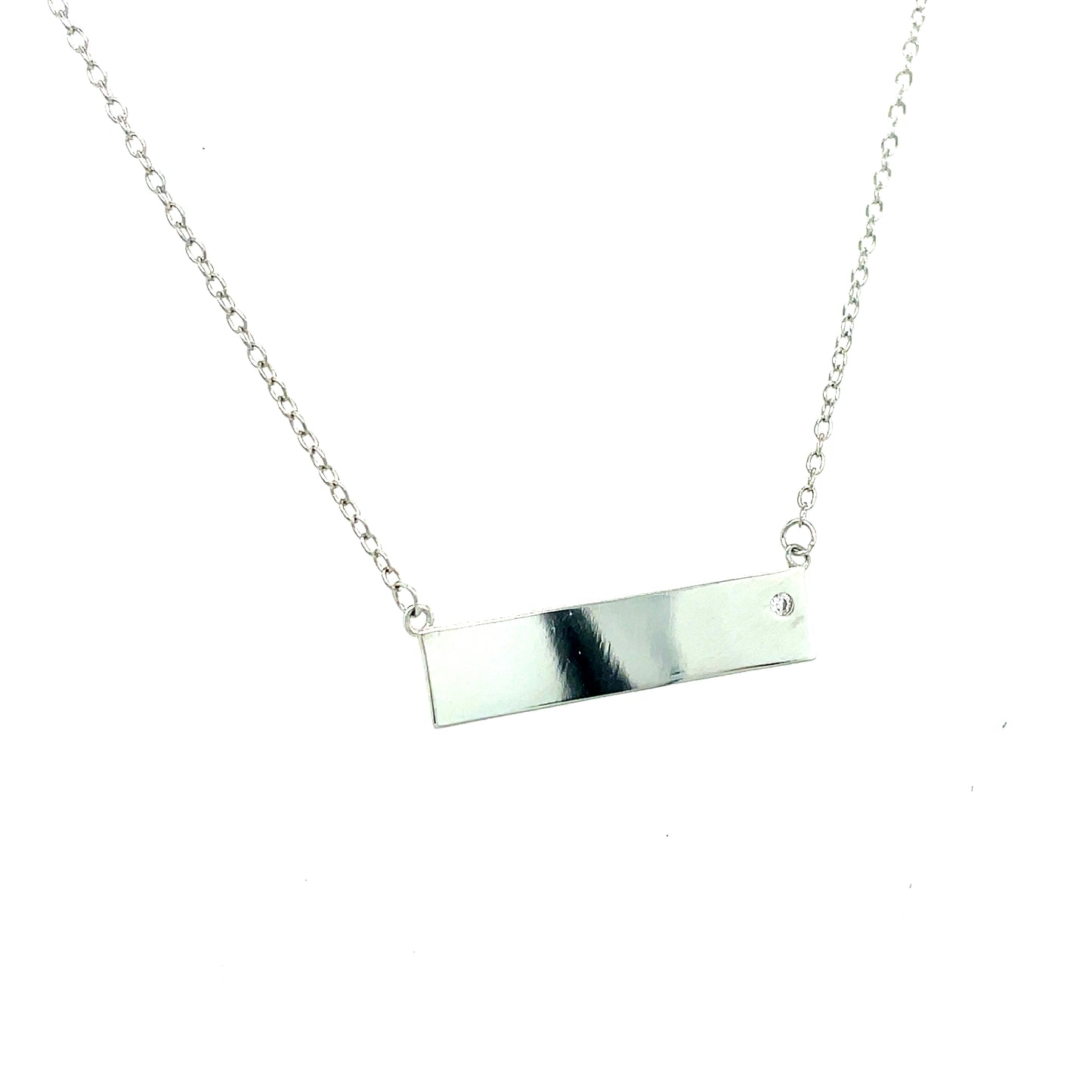 Sterling Silver Bar Necklet with CZ