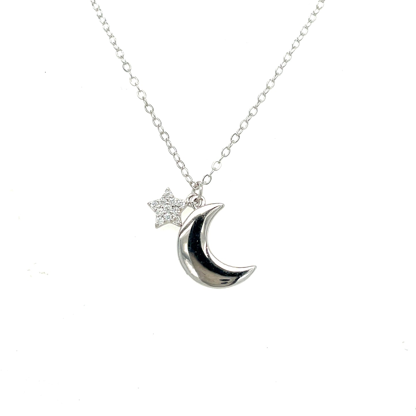 Sterling Silver CZ Star and Mooin Necklet