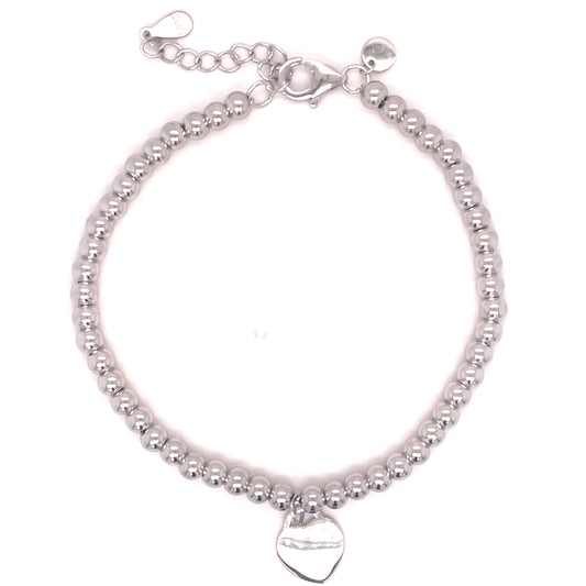 Sterling Silver Ball Bracelet with Heart Charm