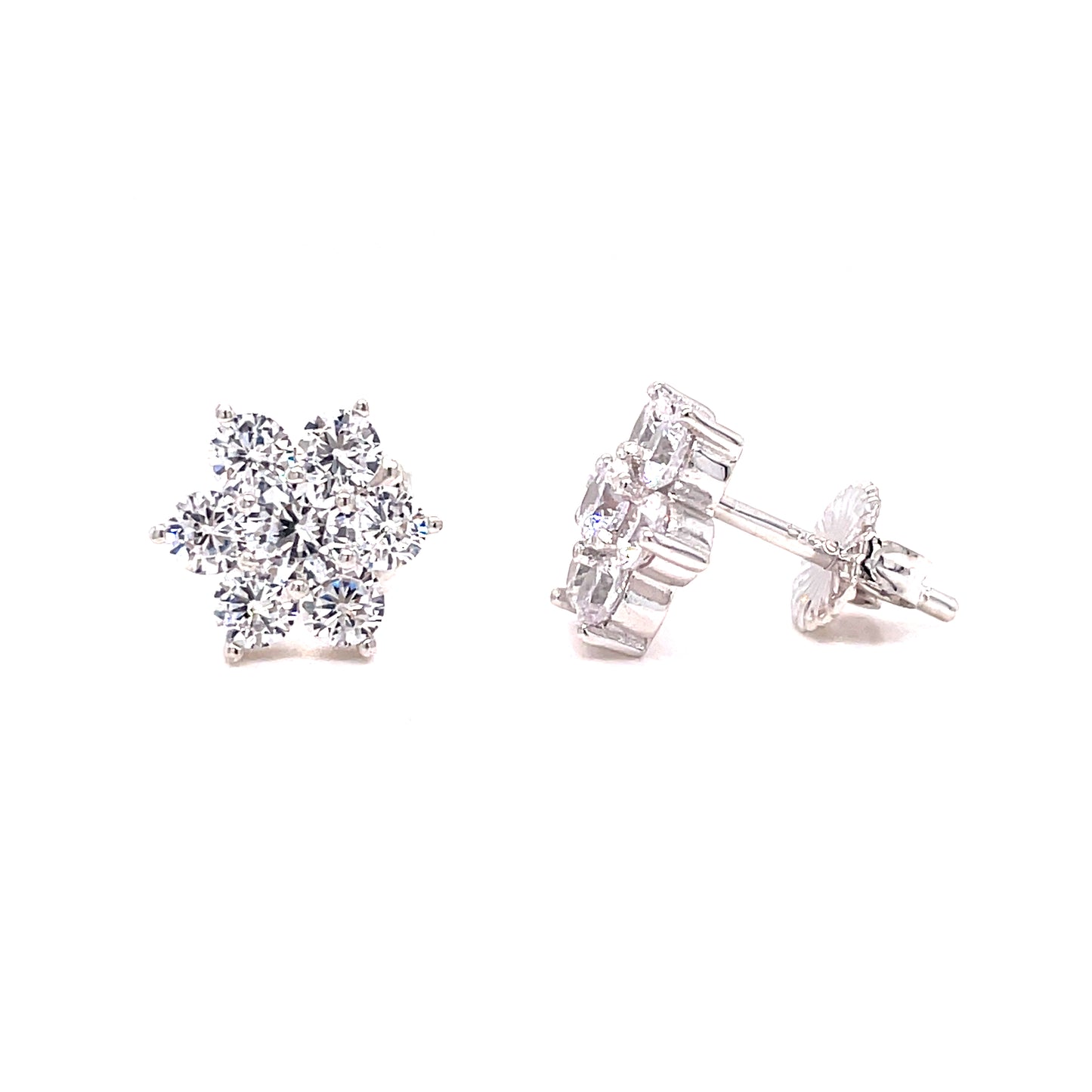 Sterling Silver Cubic Zirconia Flower Earrings
