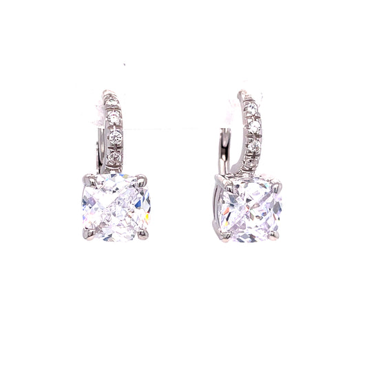 Sterling Silver Drop Cubic Zirconia Four Claw Earrings