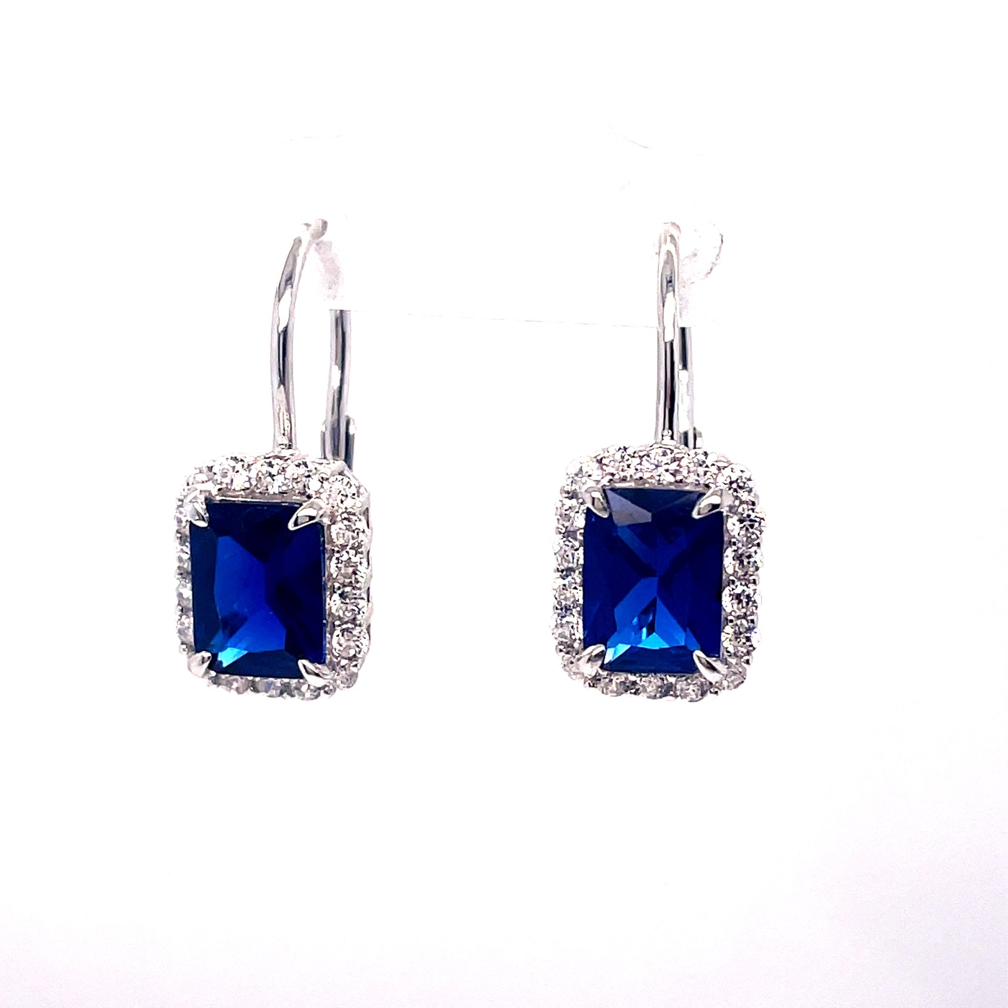 Sterling Silver Drop Sapphire And Cubic Zirconia Four Claw Earring