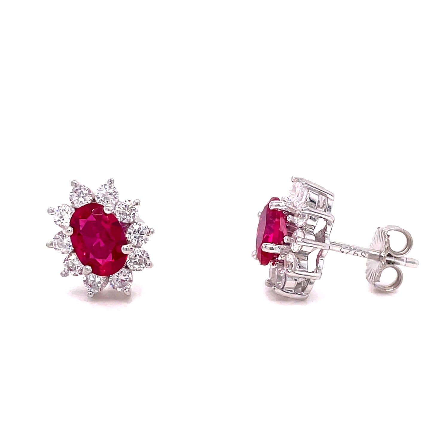 Sterling Silver Red And White Cubic Zirconia Cluster Earring