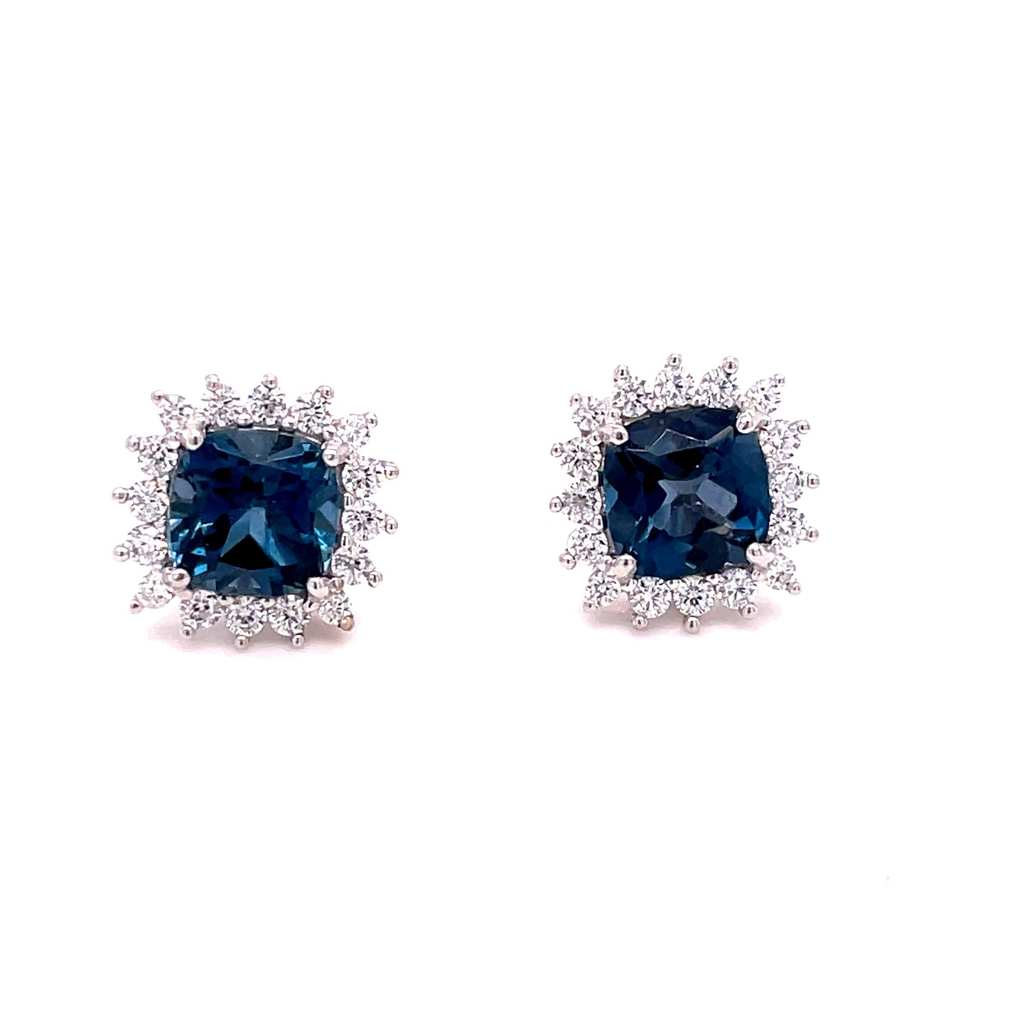 9ct White Gold Square Cluster London Blue/CZ Earrings