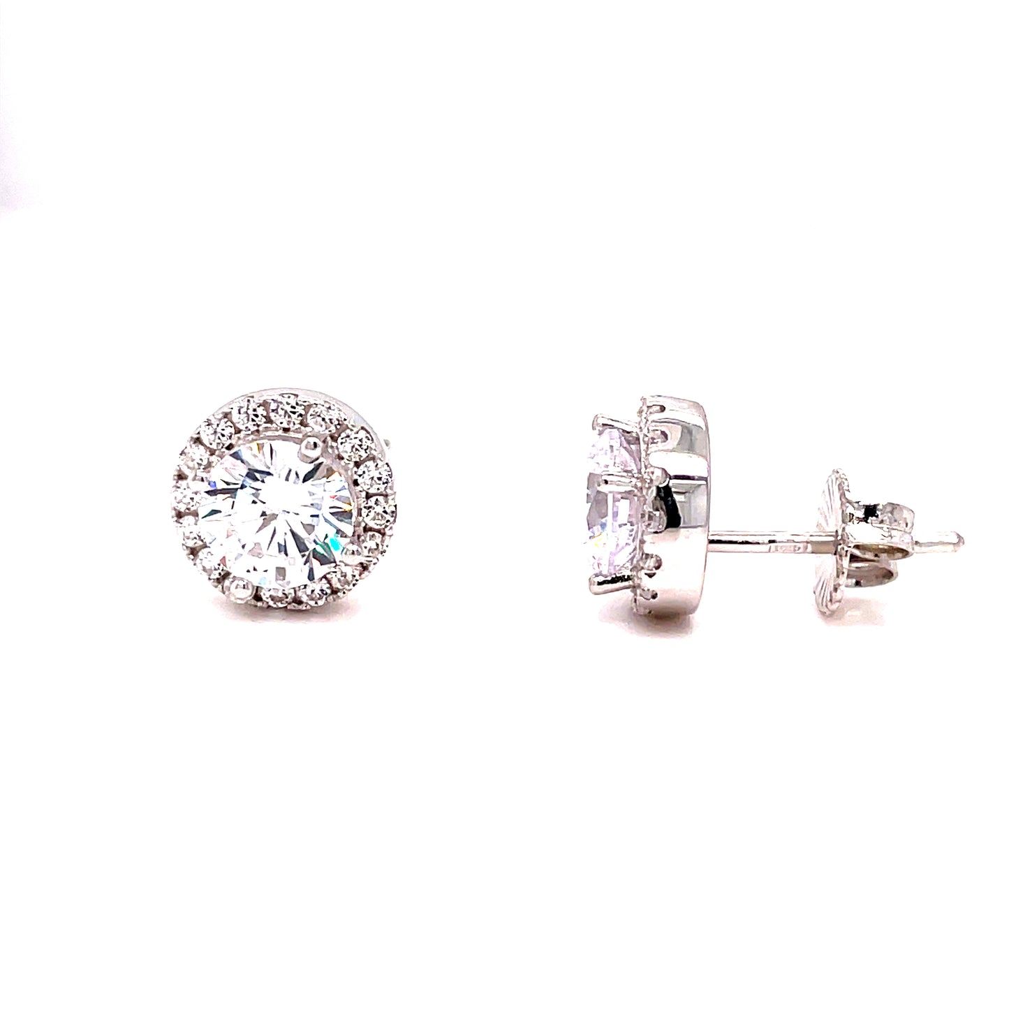 Sterling Silver White Cubic Zirconia Round Halo Earrings