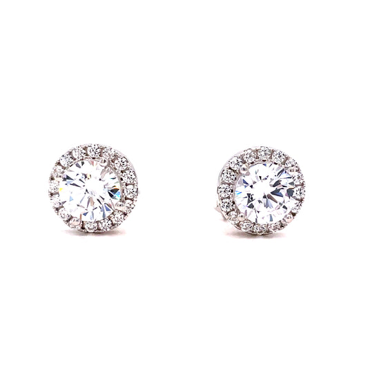 Sterling Silver White Cubic Zirconia Round Halo Earrings