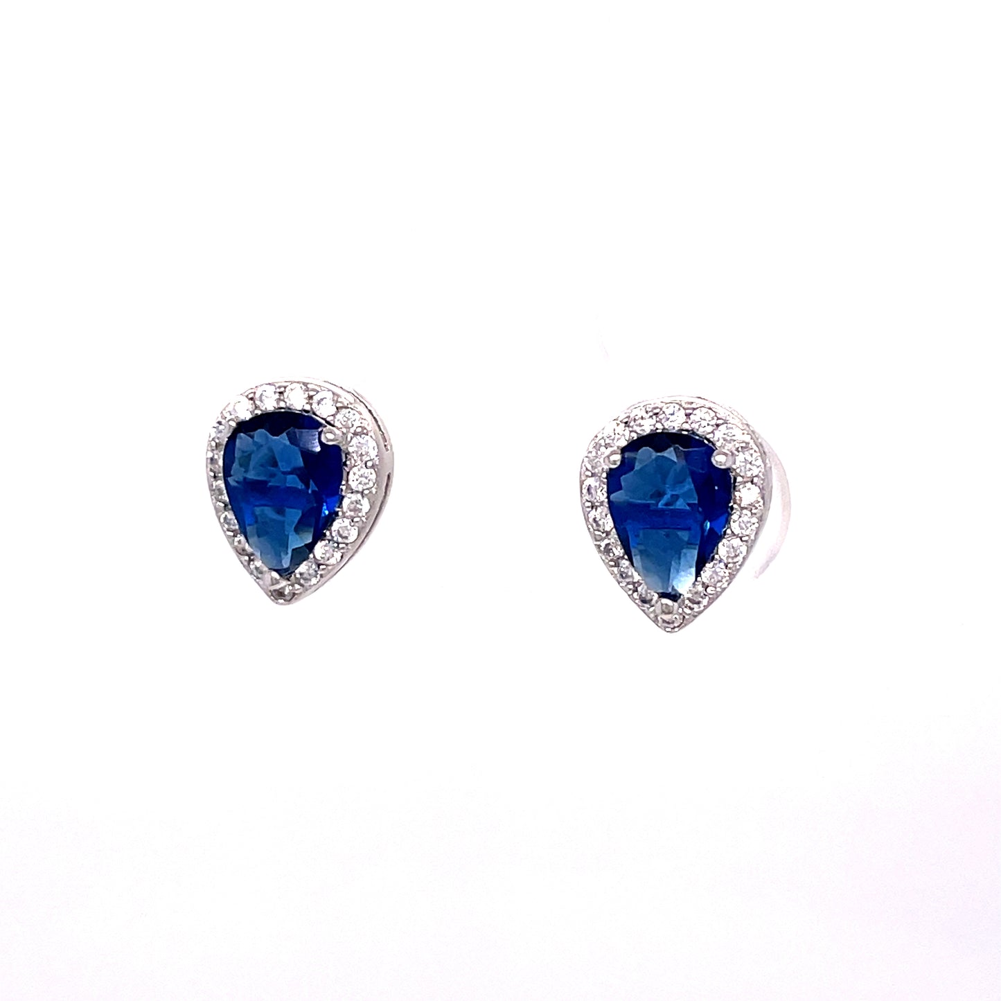 Sterling Silver Dark Blue + White Cubic Zirconia Teardrop Cluster Earrings