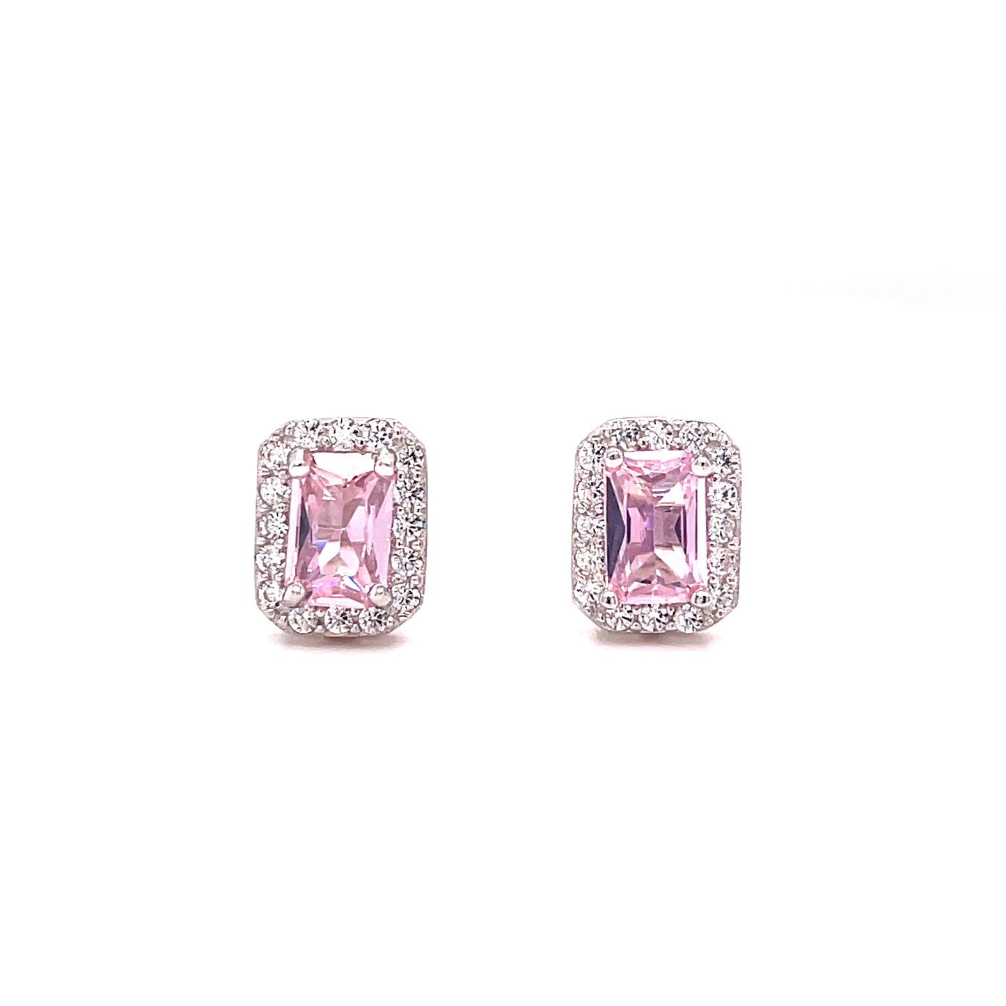 Sterling Pink + White Cubic Zirconia Rectangular Cluster Earrings
