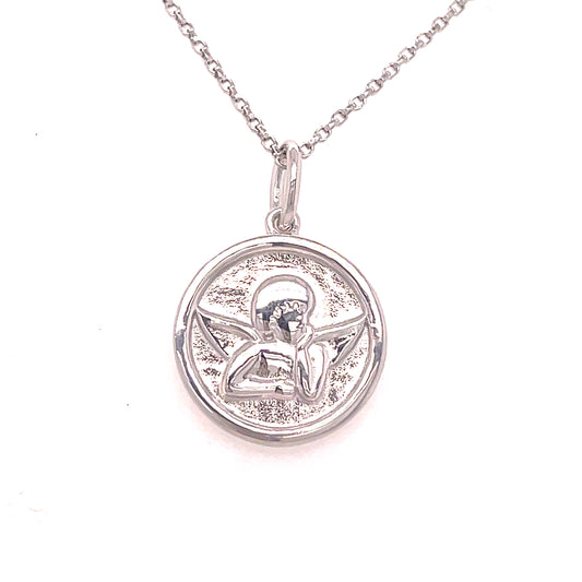 Sterling Silver Round Angel Disc Pendant
