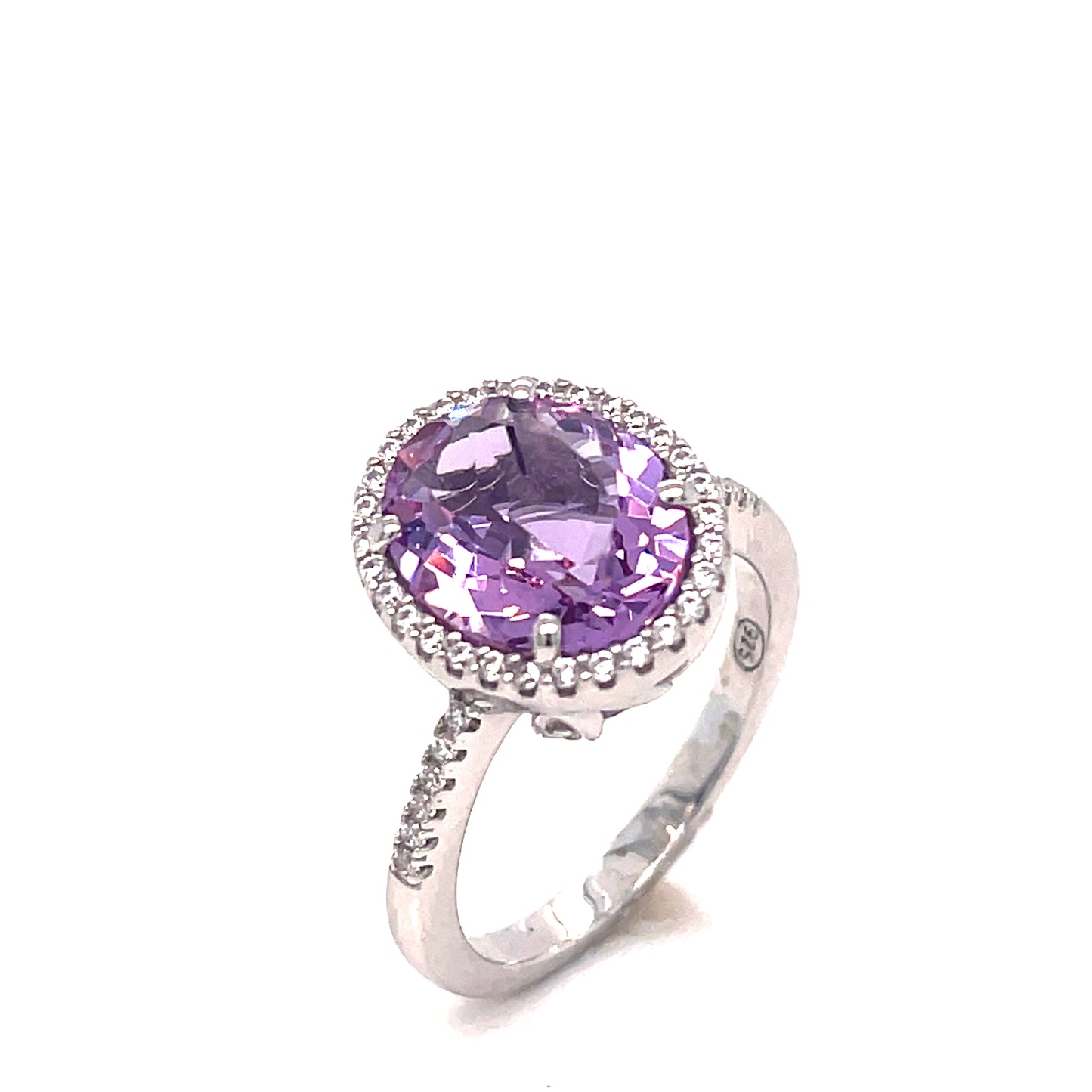 SIL RING OV PURPLE CZ HALO