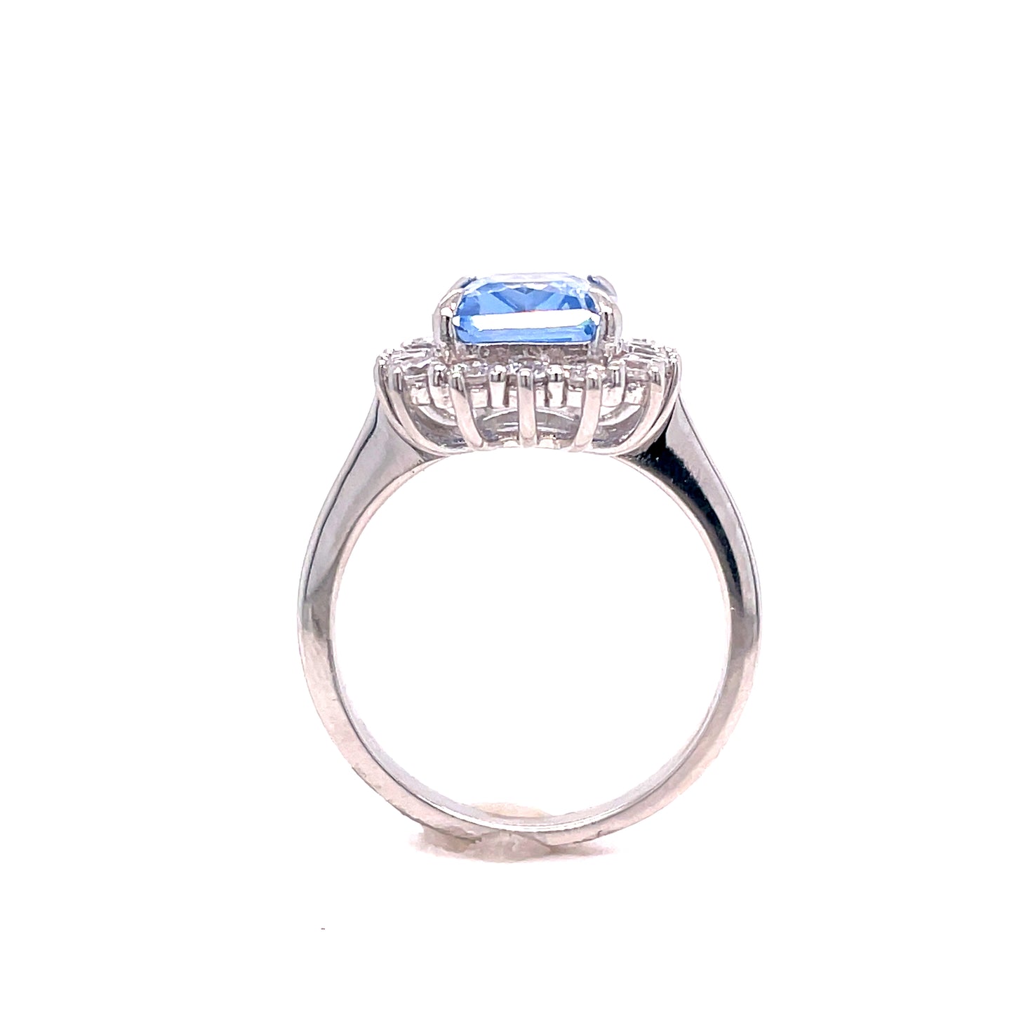 SIL RING CZ/AQUA EM/CUT HALO