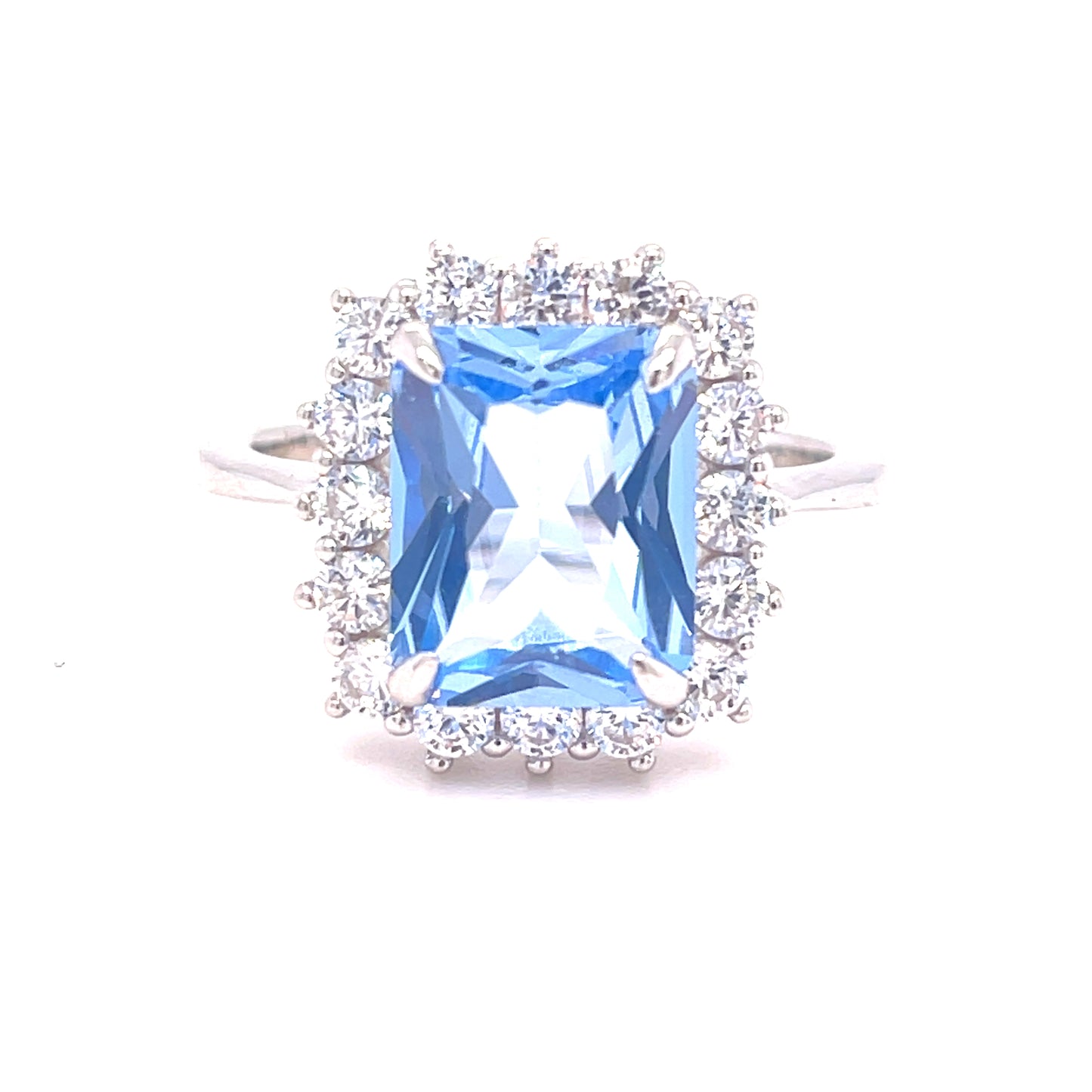 SIL RING CZ/AQUA EM/CUT HALO