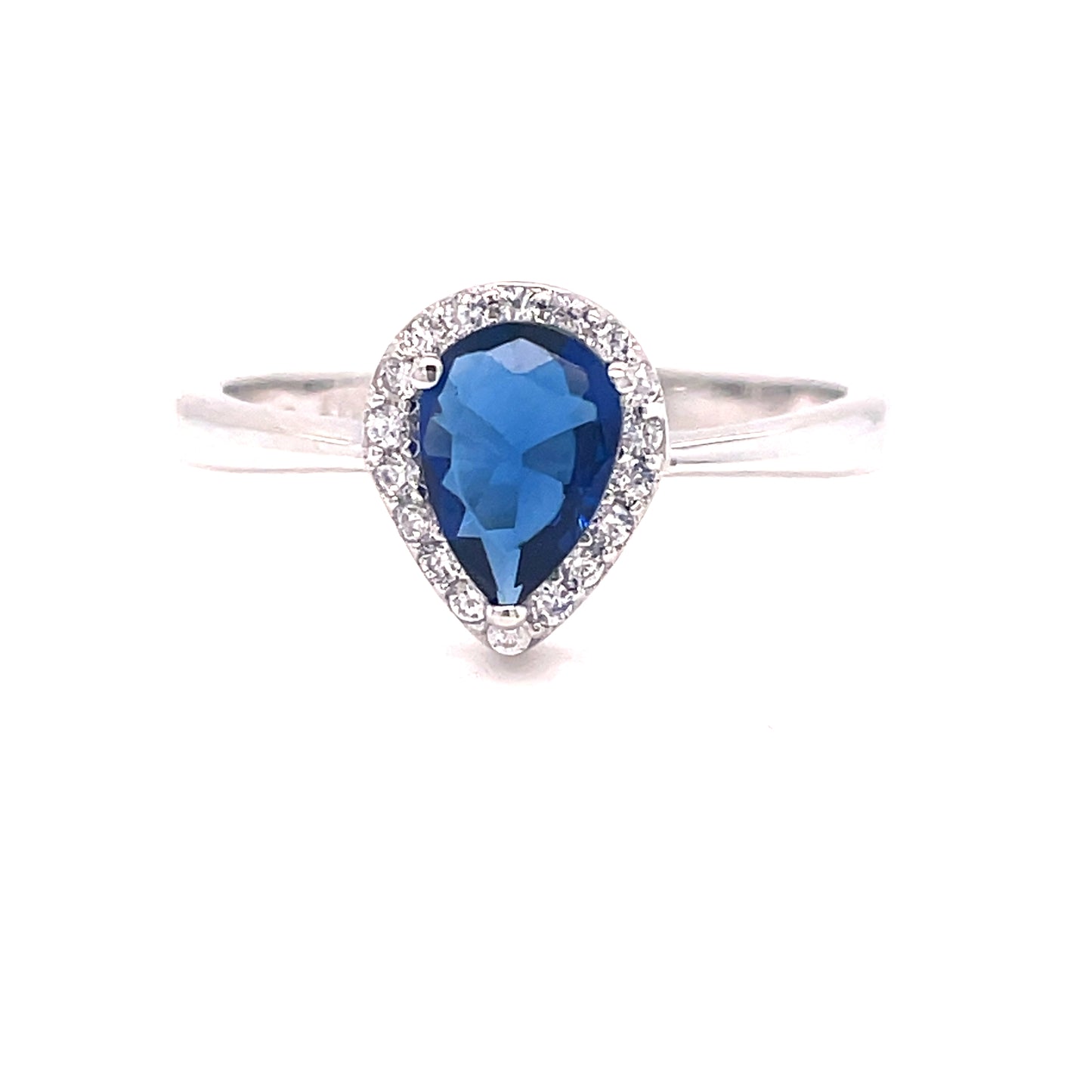 SIL RING CZ/BLUE PEAR SOL HALO