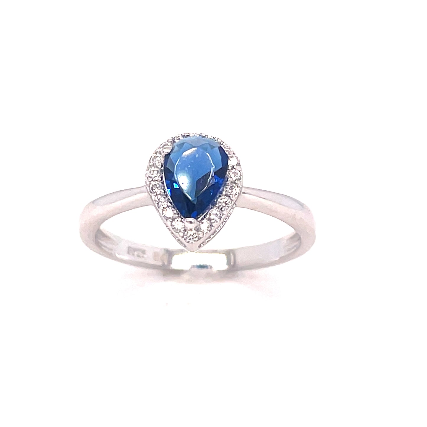 SIL RING CZ/BLUE PEAR SOL HALO