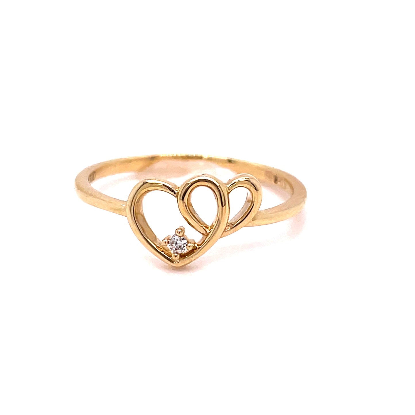 9ct Yellow Gold Double Linked Heart Ring with CZ