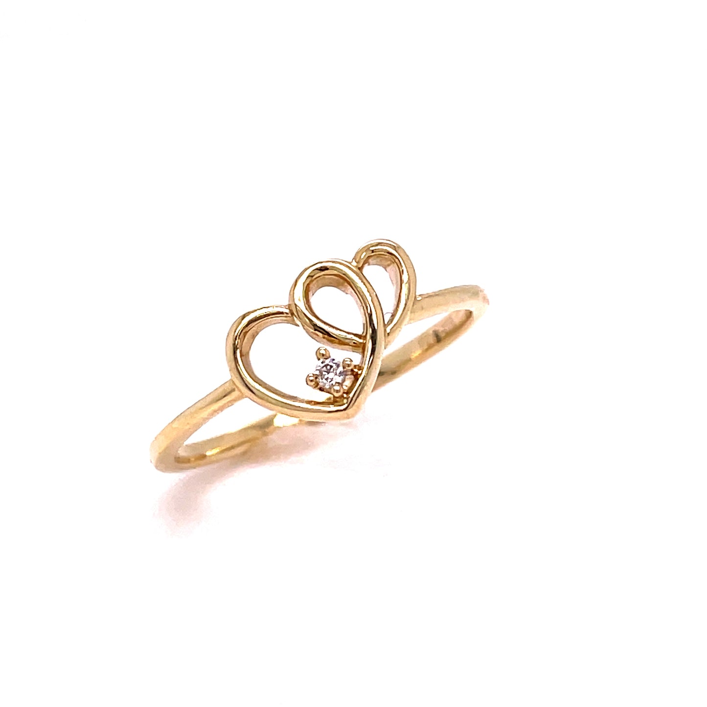9ct Yellow Gold Double Linked Heart Ring with CZ