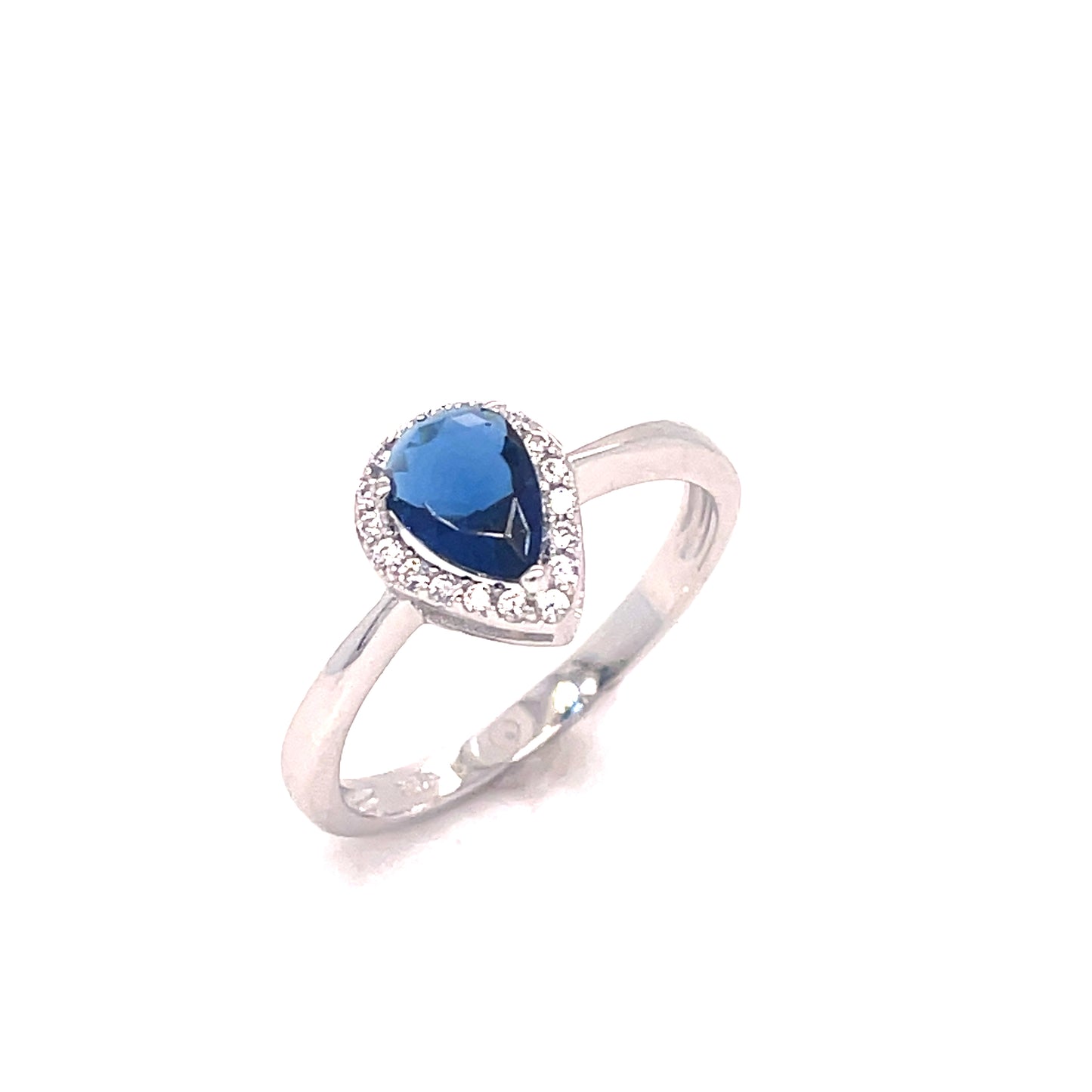 SIL RING CZ/BLUE PEAR SOL HALO