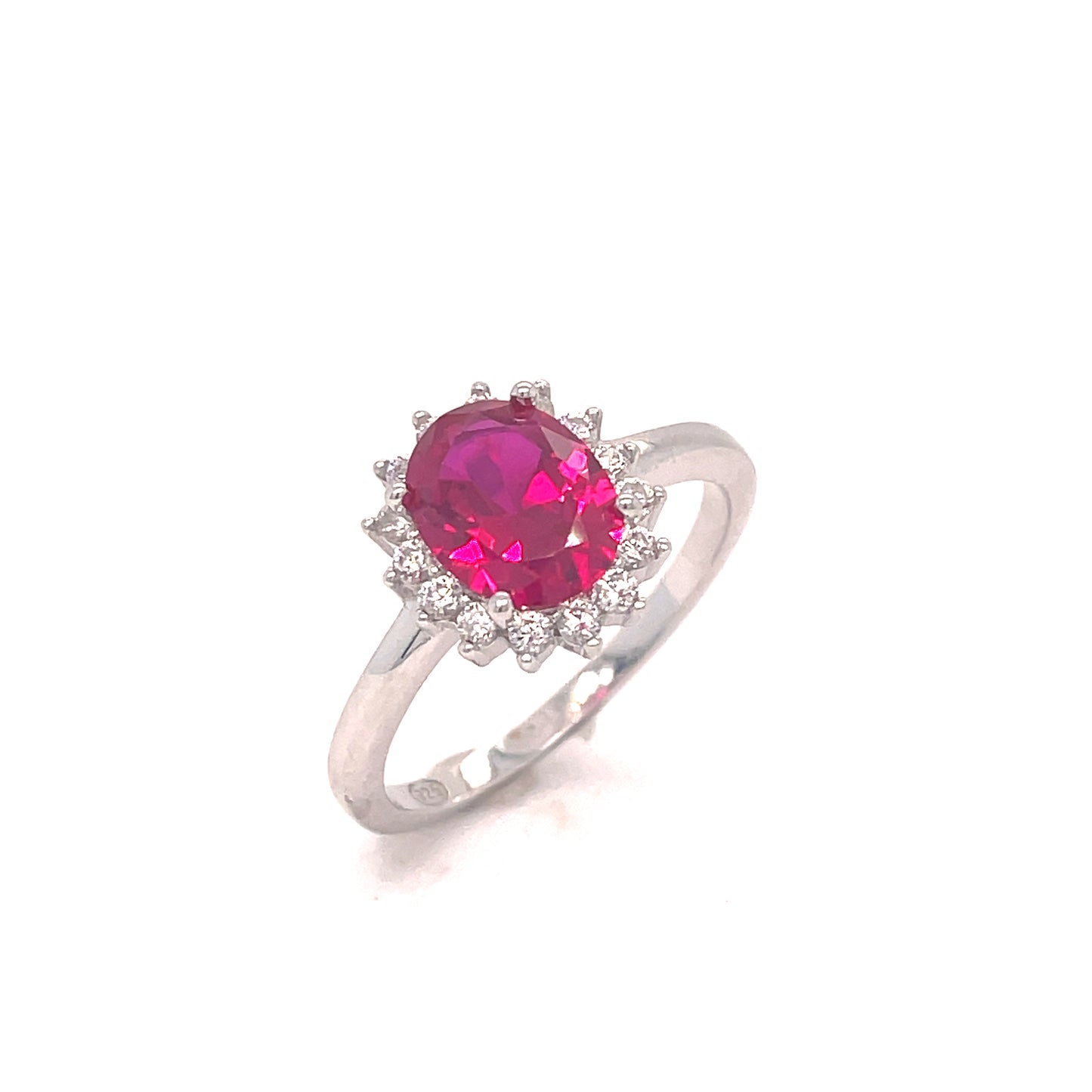 SIL RING OV RED/CZ HALO