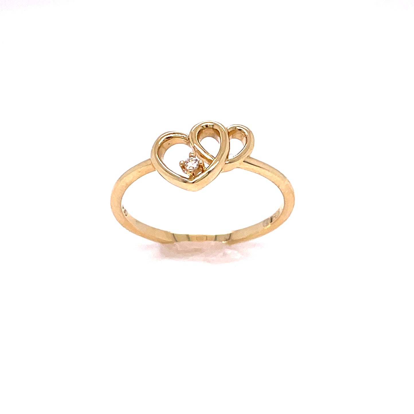 9ct Yellow Gold Double Linked Heart Ring with CZ