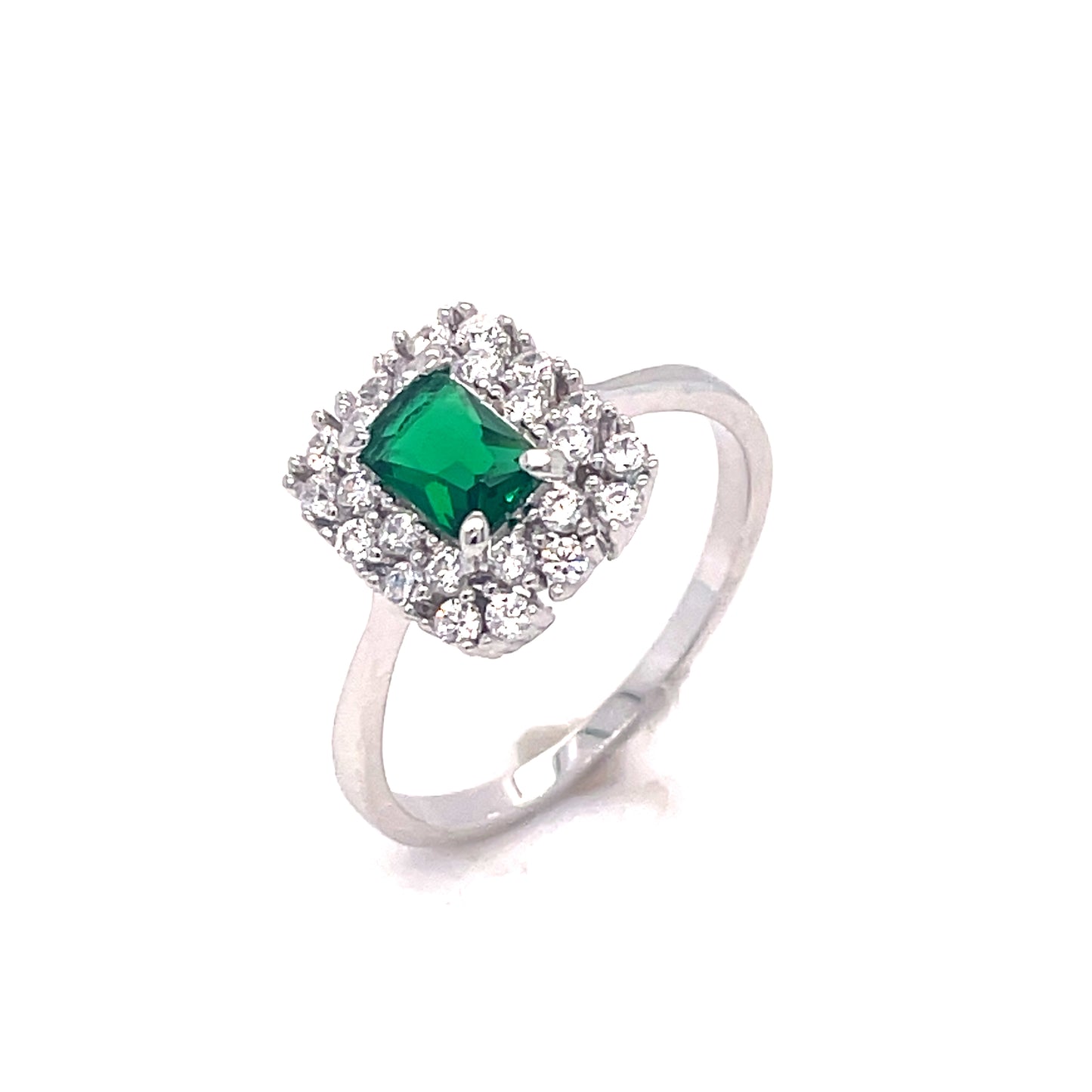 SIL RING CZ/GREEN RECT PAVE CLUST