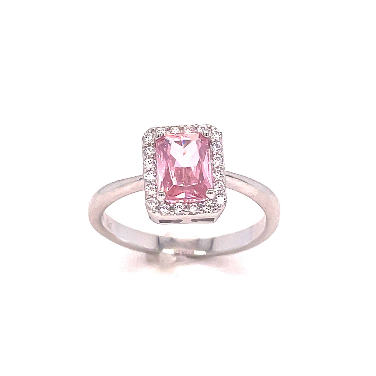 SIL RING CZ/PINK EM CUT HALO