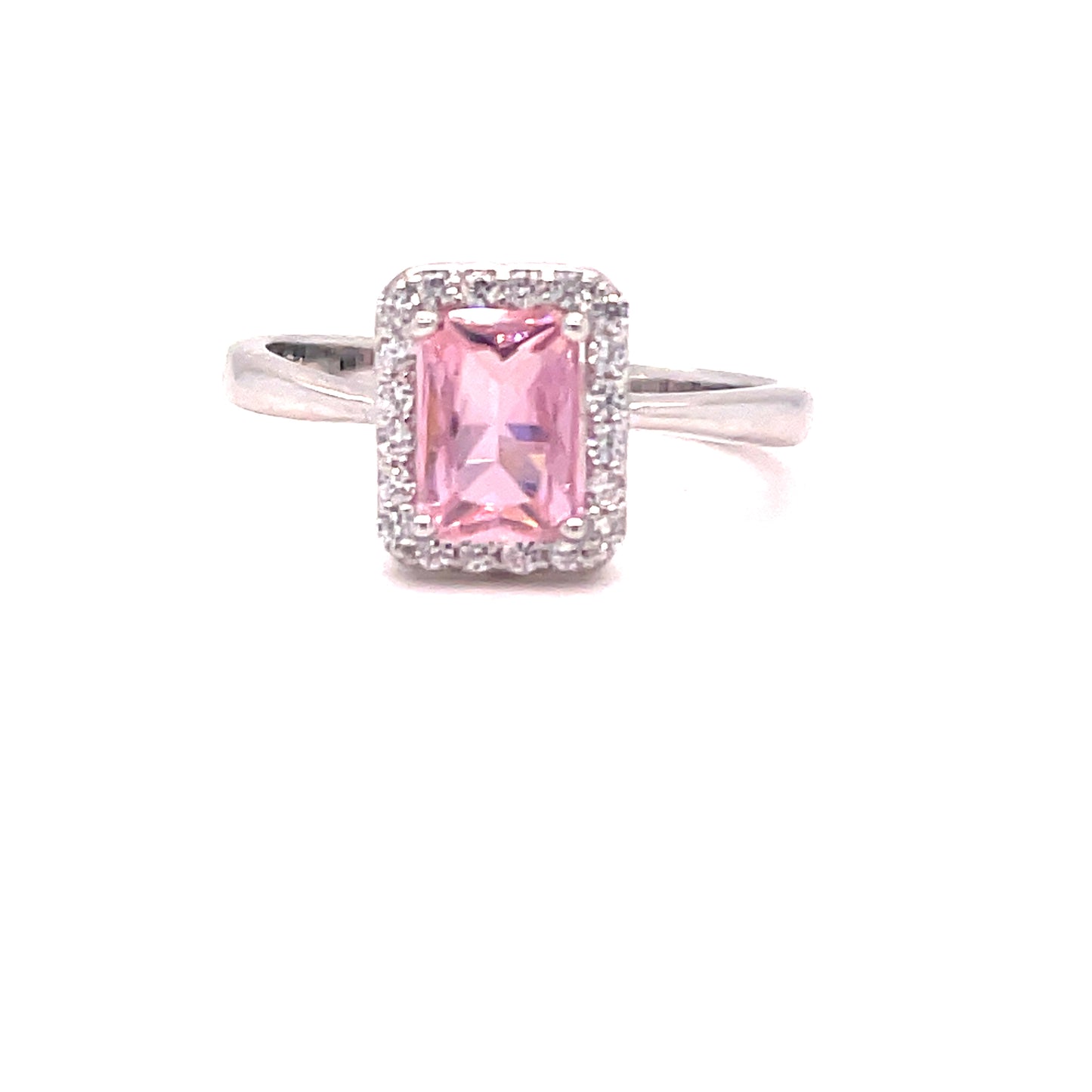 SIL RING CZ/PINK EM CUT HALO